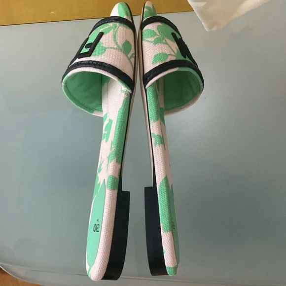 NIB FENDI Bouquet Nero canvas SLIDES/flats,shoes w/dust bag Sz 8.5 US/39 ITALY - Picture 7 of 13